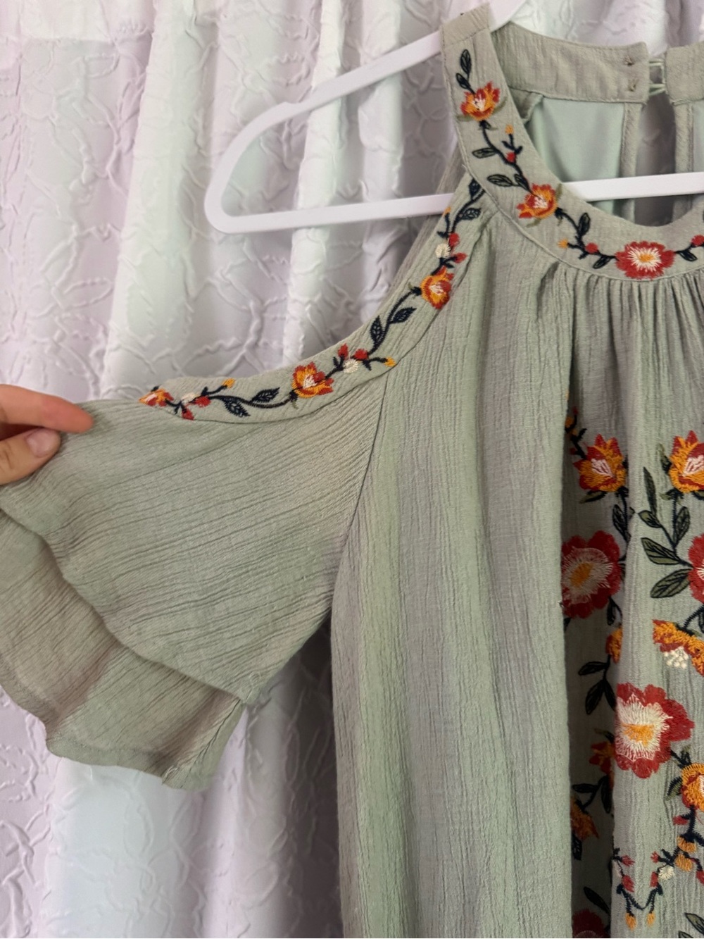 Altar'd State Sage Green Embroidered Cold-Shoulder Dress - Picture 3 of 4
